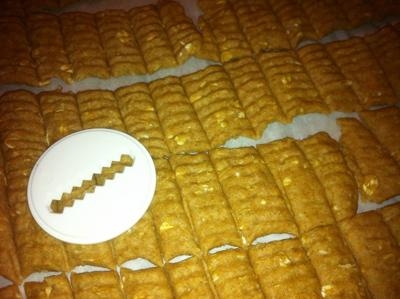 Peanut butter oatmeal treats through a cookie press